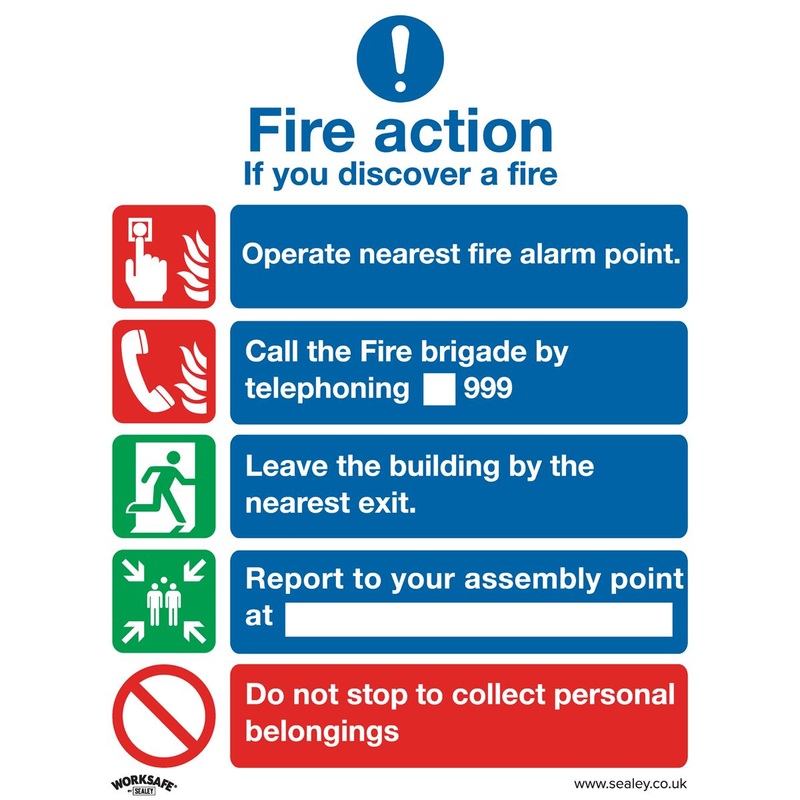 Worksafe by Sealey Safe Conditions Safety Sign - Fire Action Without Lift - Rigid Plastic