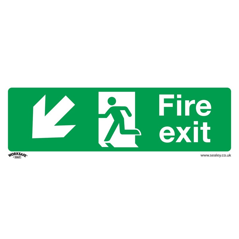 Worksafe by Sealey Safe Conditions Safety Sign - Fire Exit (Down Left) - Rigid Plastic - Pack of 10