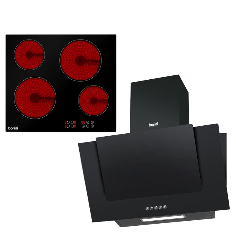 Baridi 4 Zone Ceramic Hob & 60cm Angled Chimney Cooker Hood