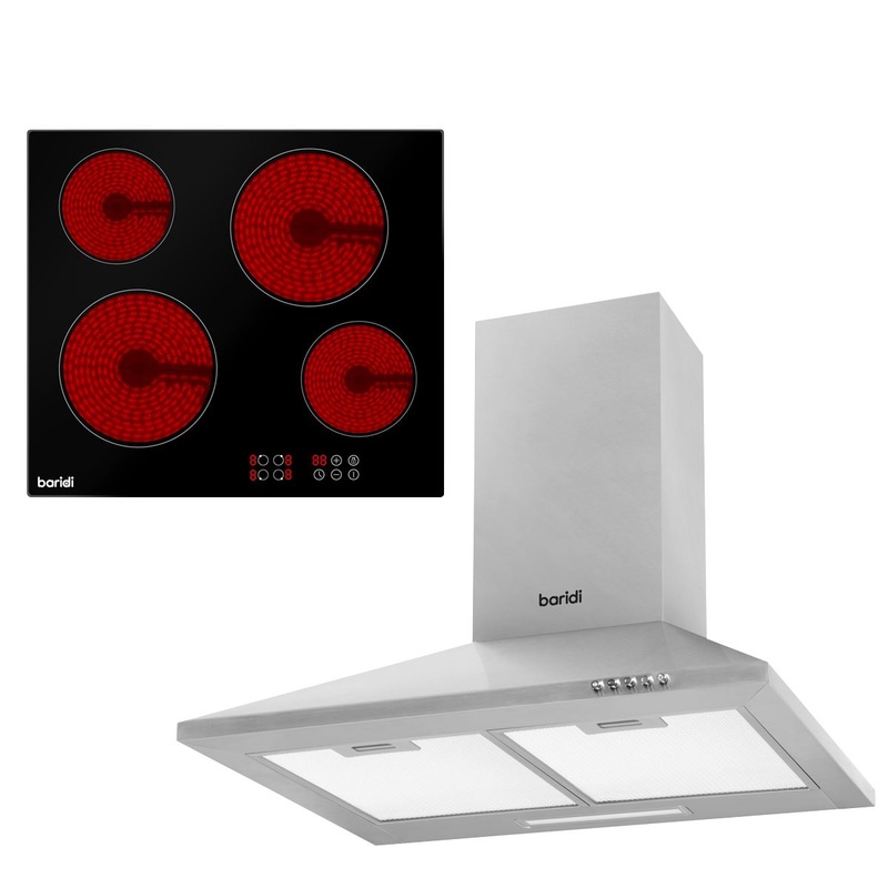 Baridi 4 Zone Ceramic Hob & Chimney Style Cooker Hood