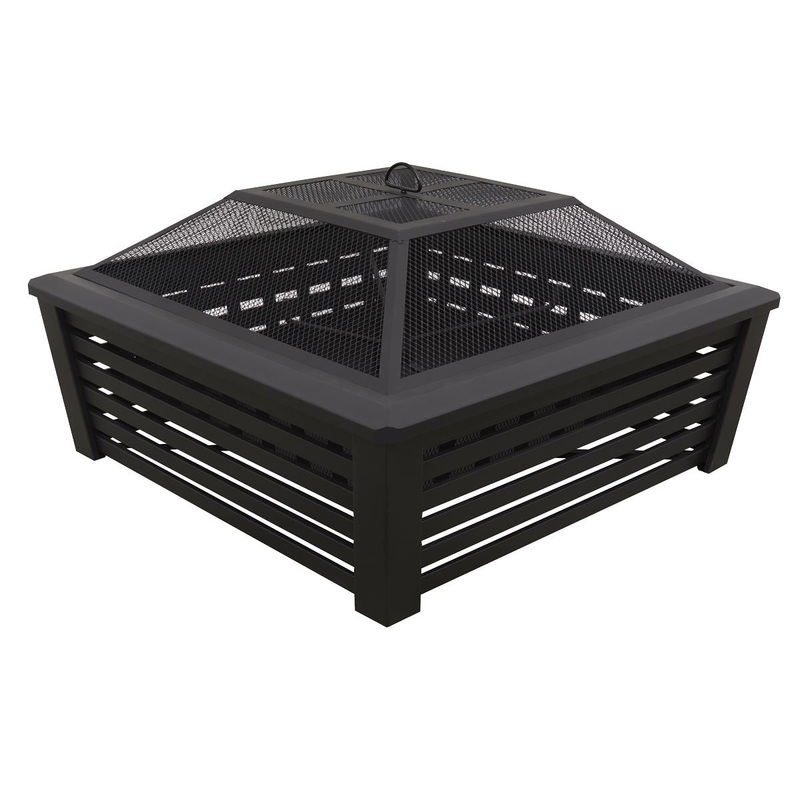 Dellonda 35" Square Outdoor Fire Pit, Black