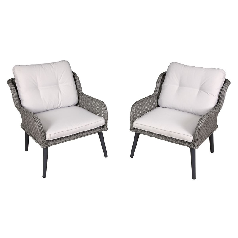Dellonda Buxton Rattan Wicker Outdoor Lounge Chairs with Cushion, Grey