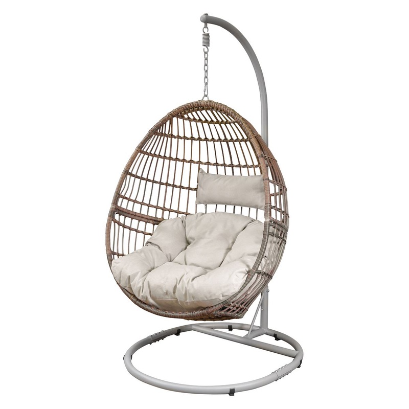 Dellonda Egg Hanging Swing Chair, Wicker Rattan Basket, Steel Frame, Single