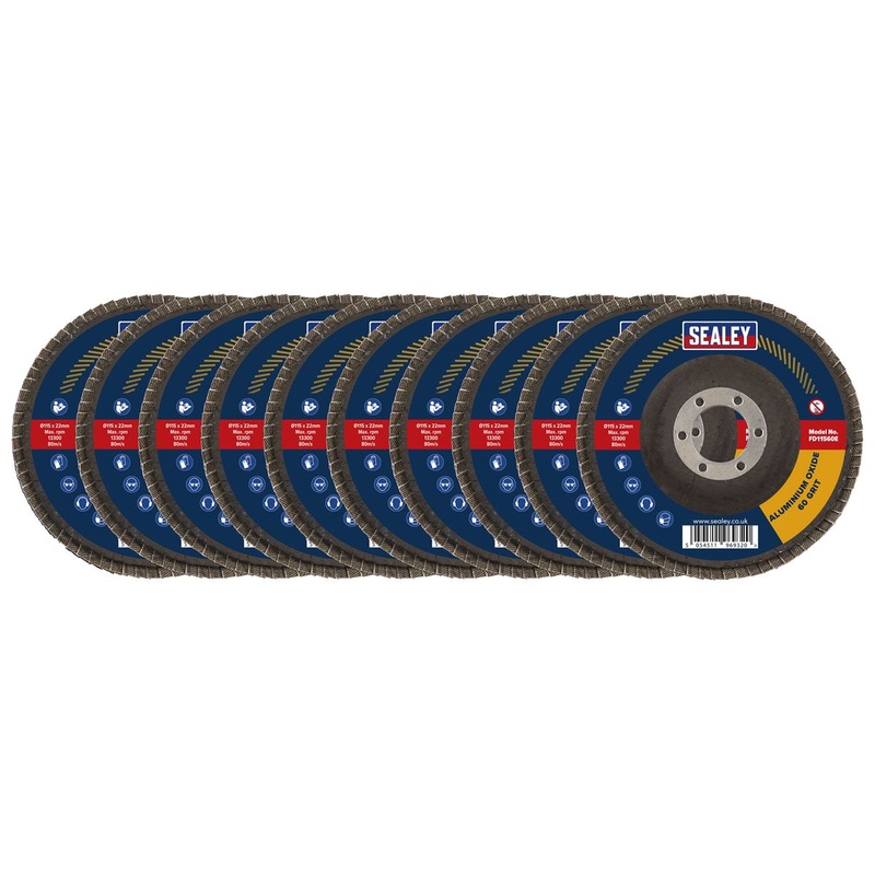 Sealey 60Grit Flap Discs Aluminium Oxide 115mm 22mm Bore - Pack of 10