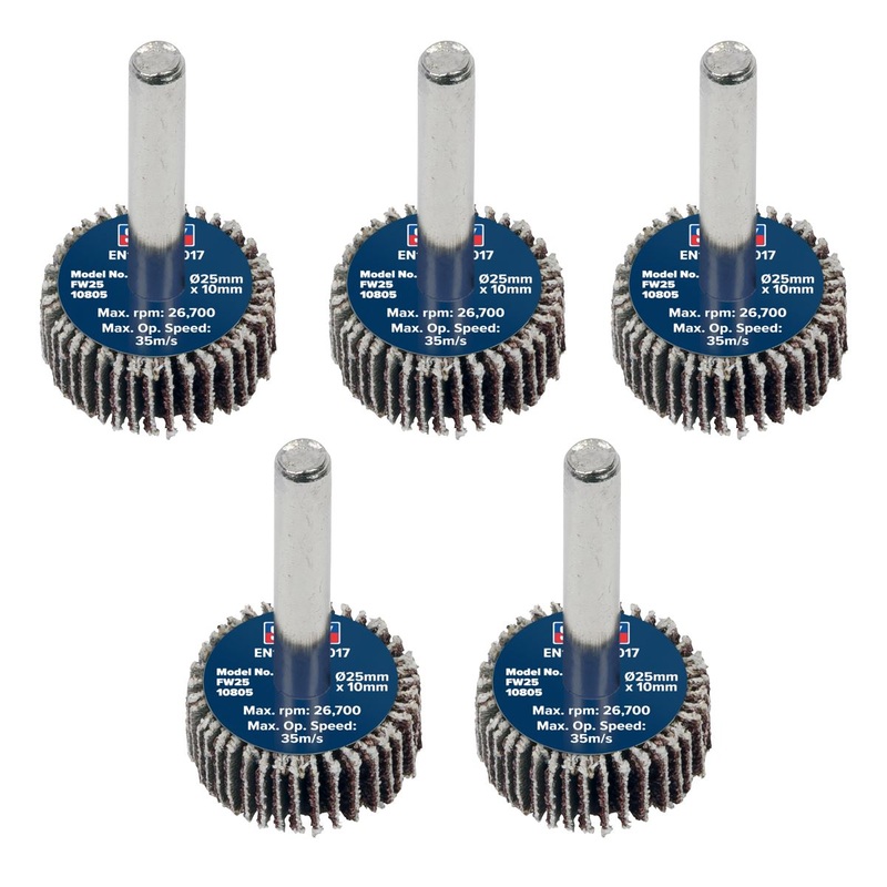 Sealey Abrasive Flap Wheel 25 x 10mm 6mm Shaft 80Grit - Pack of 5