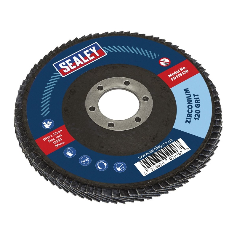 Sealey Flap Disc Zirconium 115mm 22mm Bore 120Grit
