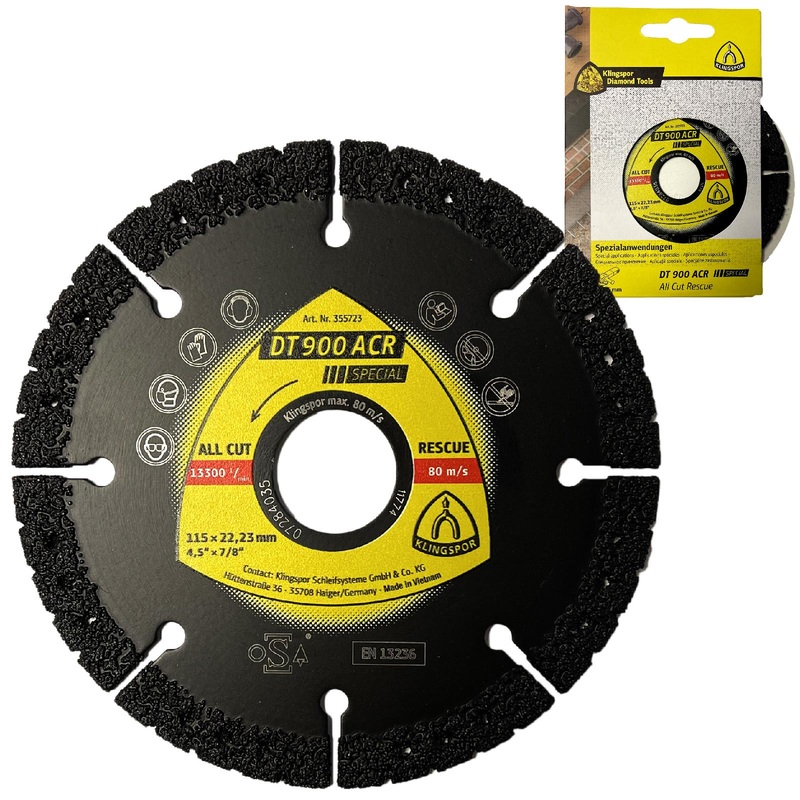 Klingspor Diamond Cutting Blade All Cut Rescue for Concrete Glass Wood Plastic Rubber Metal DT900ACR