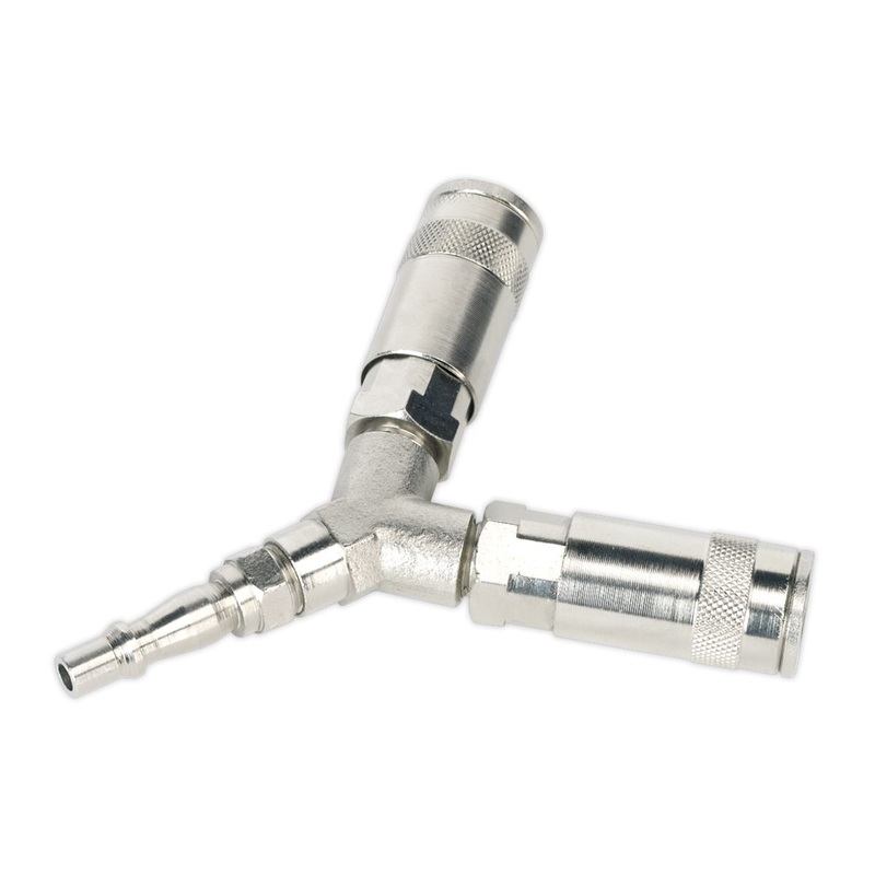 Sealey 1/4" BSP Twin Quick Coupler Y Adaptor Air Line Fitting Connector Splitter