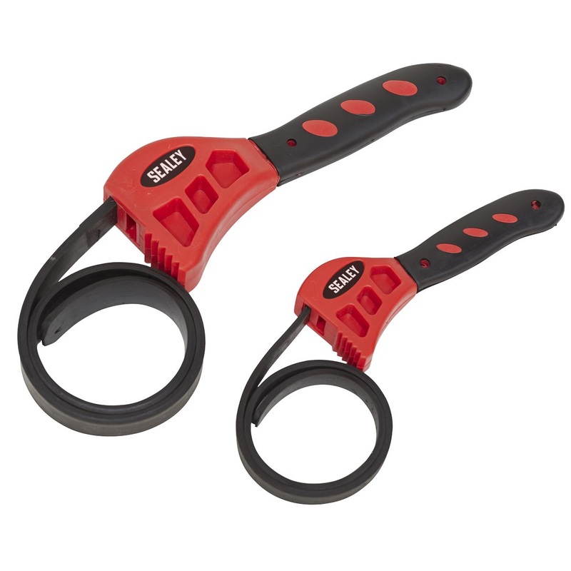 Sealey 2 Piece Strap Wrench Set Oil Filter Removal Installation Soft Grip Handle