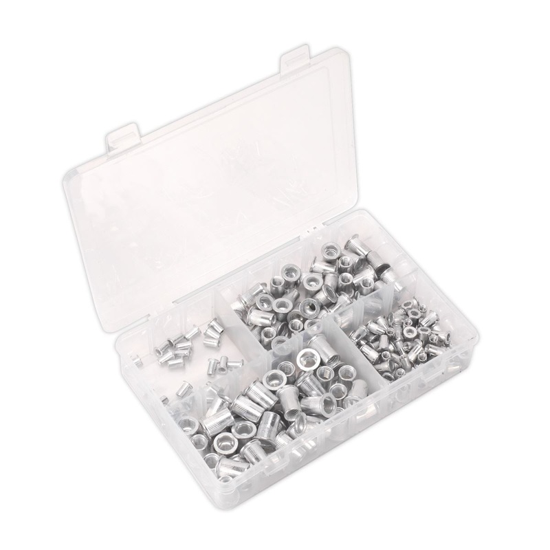 Sealey 200 Piece Splined Threaded Insert Rivet Nut Assortment M4-M8 Metric