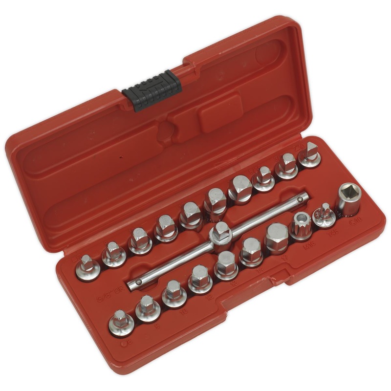 Sealey 21 Piece 3/8" Drive Oil Drain Plug Key Set Engine Gearbox Back Axle