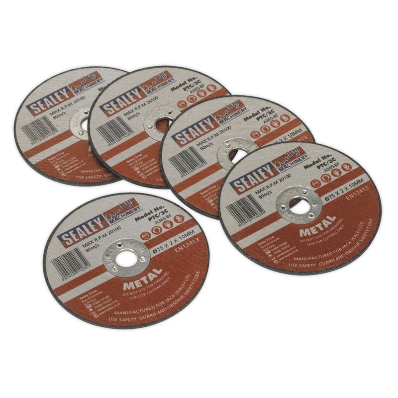 Sealey 5 Pack 75 x 2mm Cutting Disc 10mm Bore Blades General Purpose