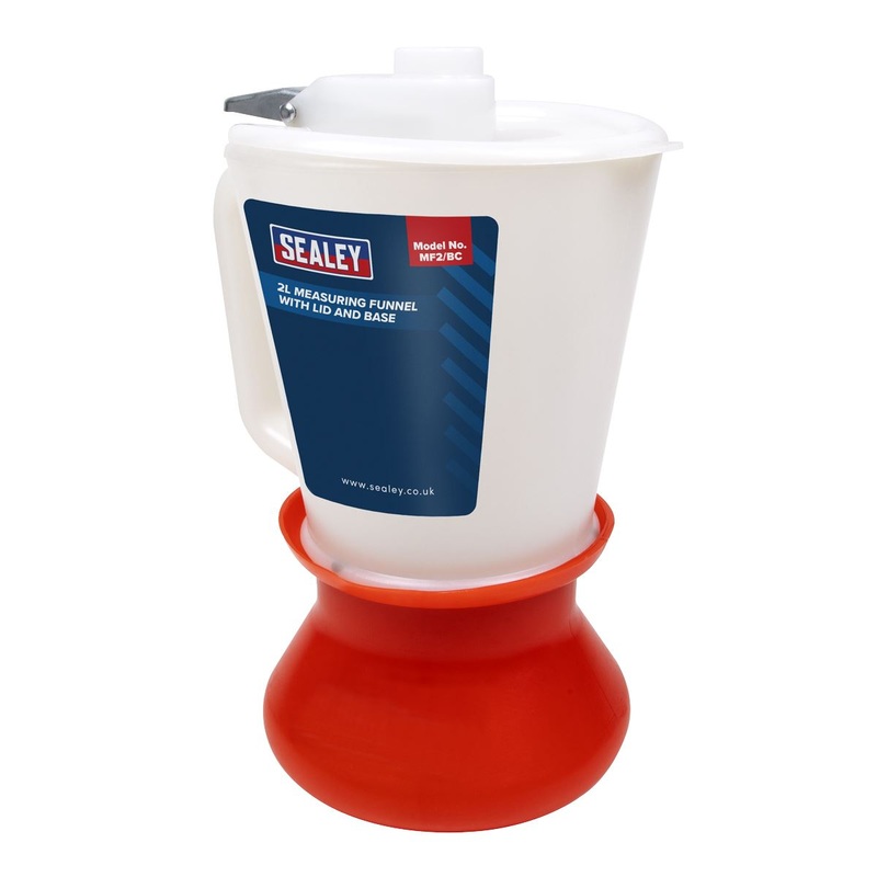 Sealey Measuring Jug Funnel Lid Base Graduatred Oil Fluid Transfer Garage 2L