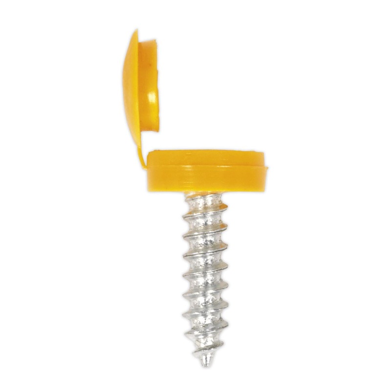 Sealey Yellow Number Plate Screw & Flip Cap 4.2 x 19mm - Pack of 50