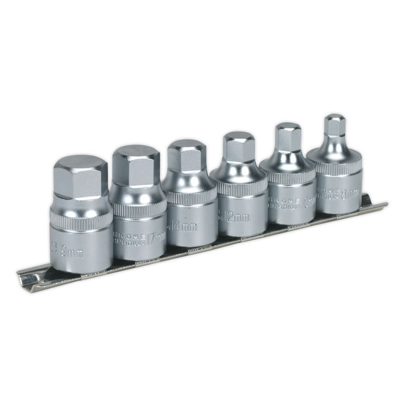 Sealey 6 Piece 1/2" Drive One Piece Hex Socket Bit Set 8-19mm