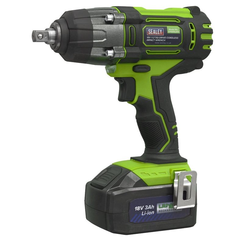 Sealey Cordless Impact Wrench 18V 3Ah Li-ion 1/2" Drive 400Nm Green Hi-Vis