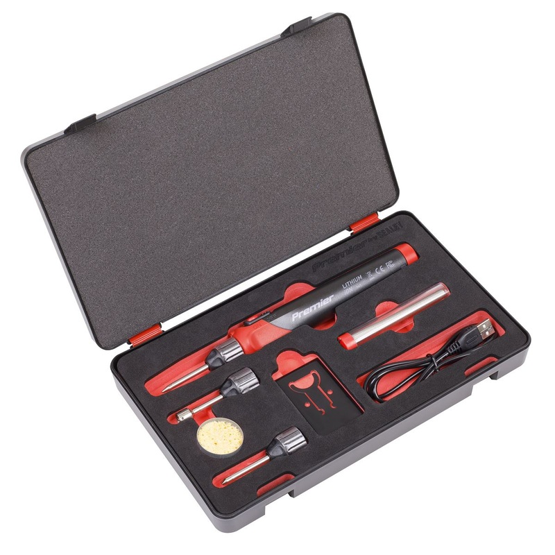 Sealey Premier Soldering Iron Kit Rechargeable Lithium-ion 30W