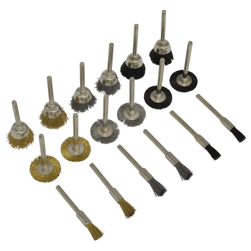 Sealey Rotary Tool Brush Set 18 Piece Brass Steel Wire Nylon Brushes