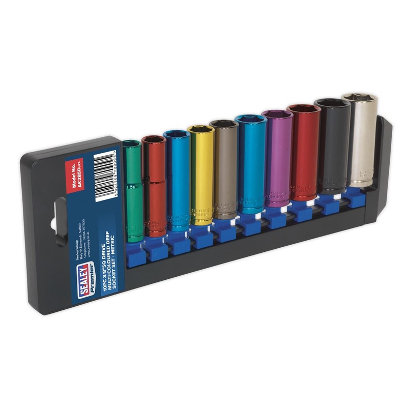 Sealey 10 Piece 3/8" Drive Coloured Deep Socket Set 10-19mm Hex