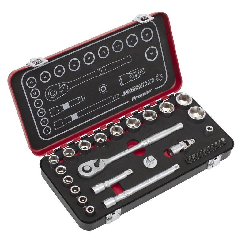 Sealey Socket Set 3/8" Drive Premier Platinum Series Vehicle Ratchet Wrench 31pc