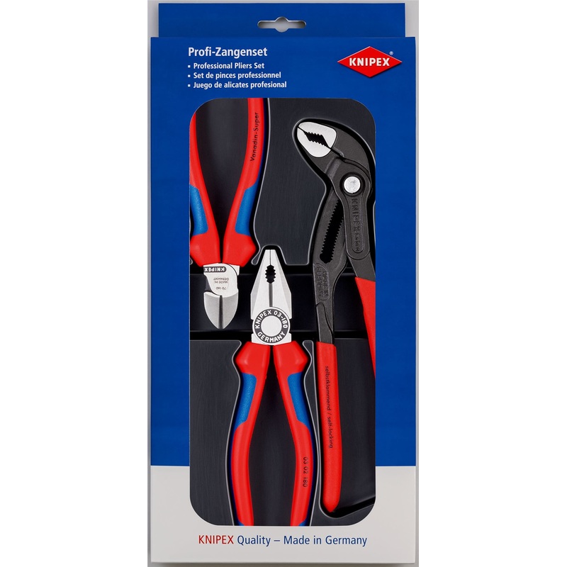 Knipex Bestseller Plier Set 3 Piece 250mm Cobra 180mm Combi 160mm Side Cutters 00 20 09 V01