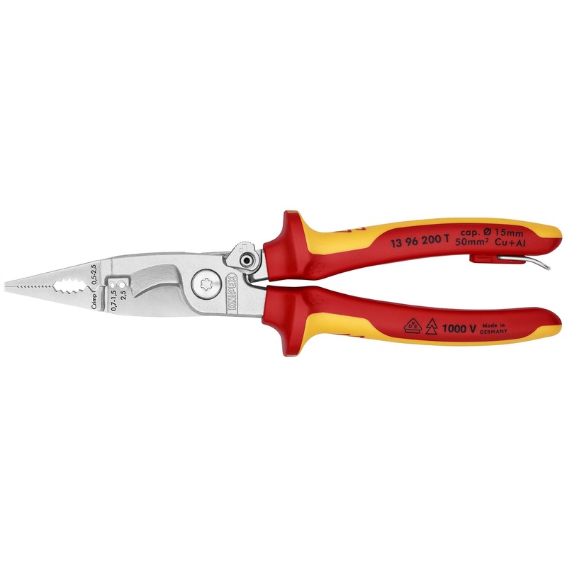 Knipex Electrical Installation Pliers 200mm VDE Insulated 1000V with Tether Point 13 96 200 T