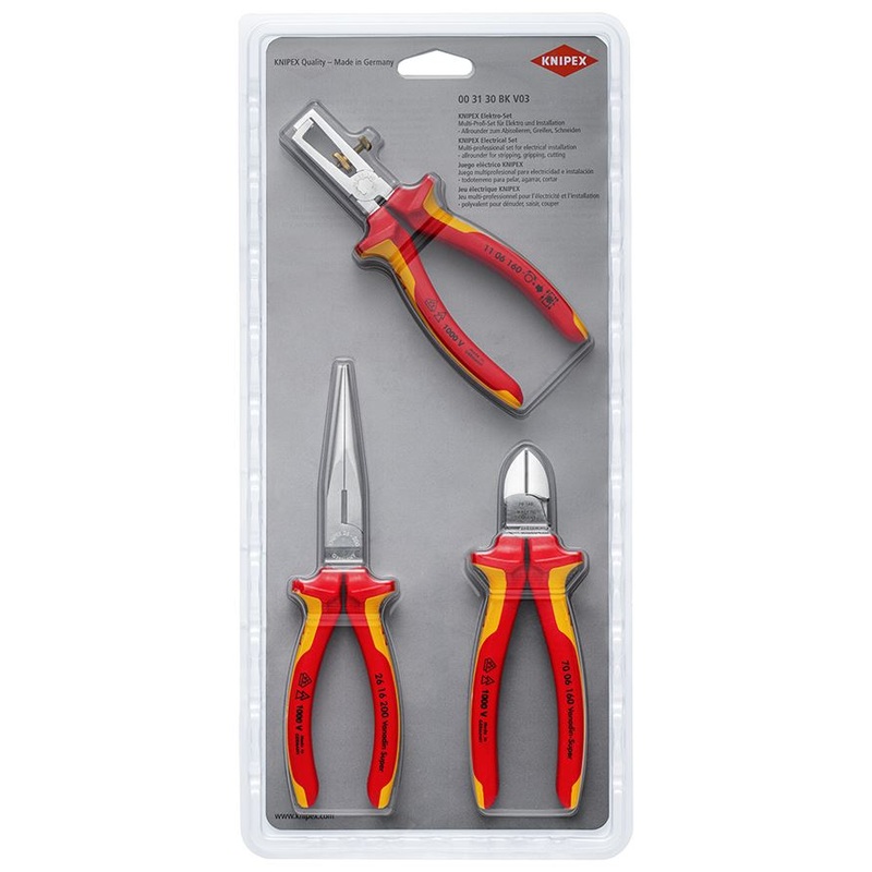 KNIPEX Electrical Plier and Stripping Set VDE for Electricians 3 Pieces 00 31 30 BK V03