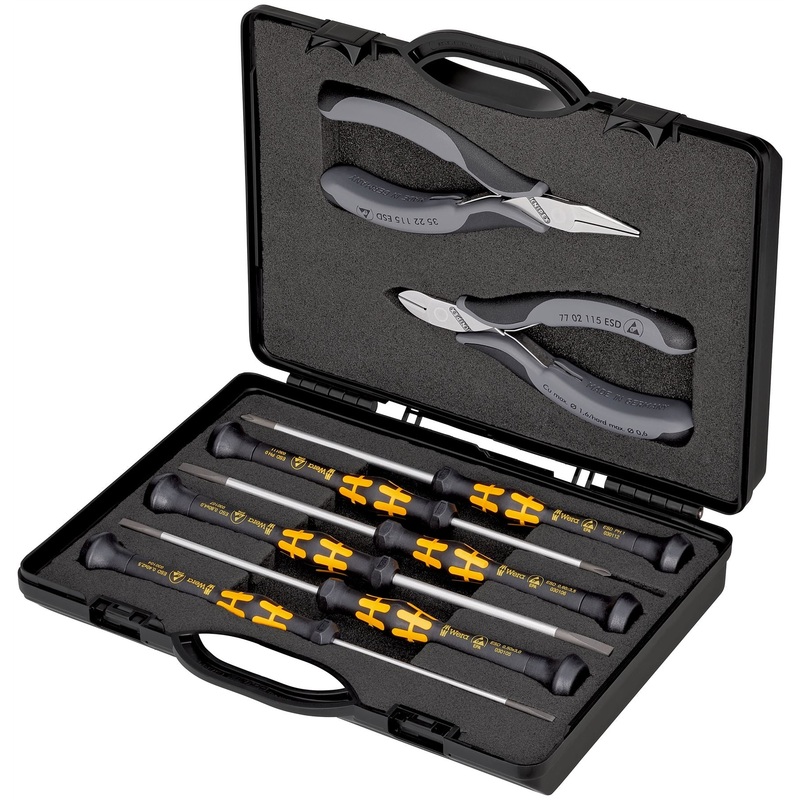 Knipex Electronics Pliers and Wera Precision Screwdriver Set ESD in Case 8 Pieces 00 20 18 ESD