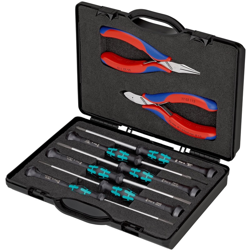 Knipex Electronics Pliers and Wera Precision Screwdriver Set in Case 8 Pieces 00 20 18
