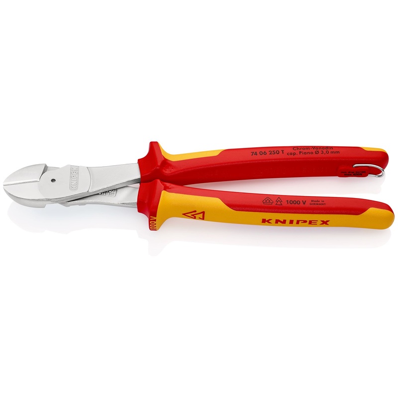 Knipex High Leverage Diagonal Cutter 250mm VDE Insulated 1000V with Tether Point 74 06 250 T