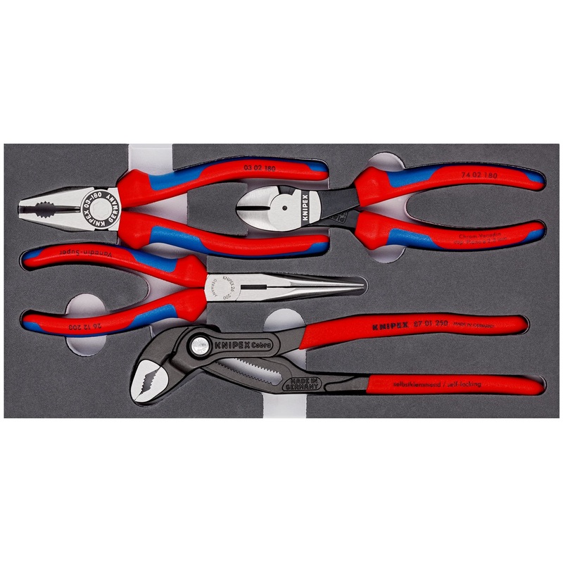 KNIPEX Plier Set in Foam Tray 4 Pieces Cobra Combi Side Cutting Pliers 00 20 01 V15