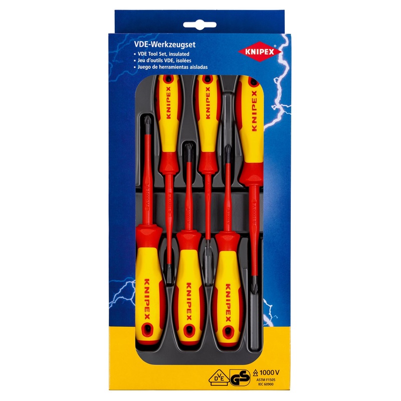 KNIPEX VDE Screwdriver Set 6 Pieces Slotted Phillips Pozi 00 20 12 V04