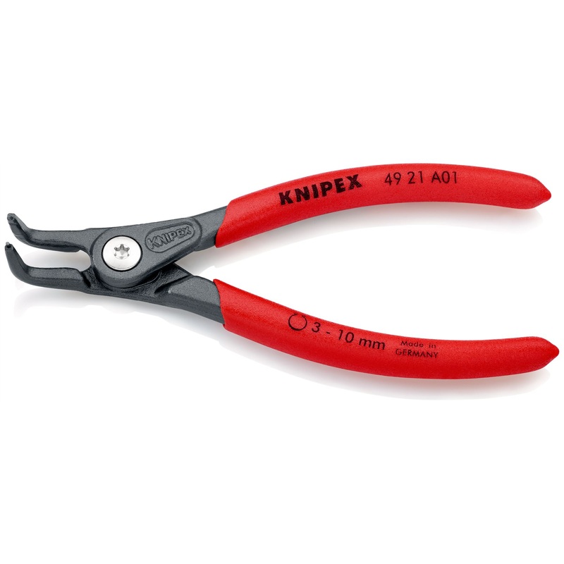 KNIPEX Precision Circlip Pliers for External Circlips on Shafts 90 Angled 130mm 0.9mm Diameter Tips 49 21 A01