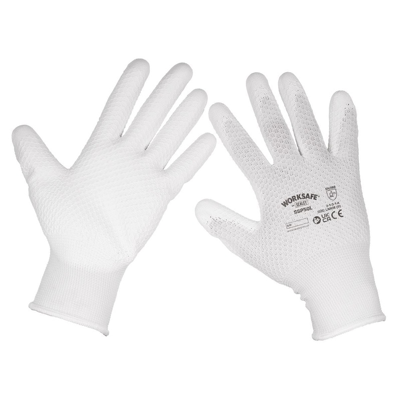Worksafe by Sealey White Precision Grip Gloves Large  Pair
