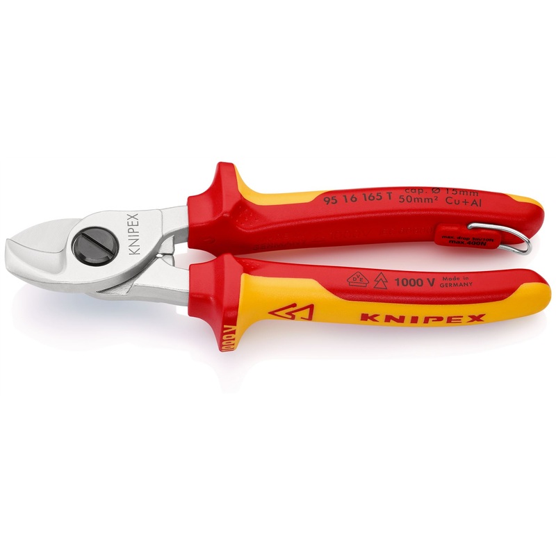 Knipex Cable Shears 165mm VDE Insulated 1000V with Tether Point 95 16 165 T
