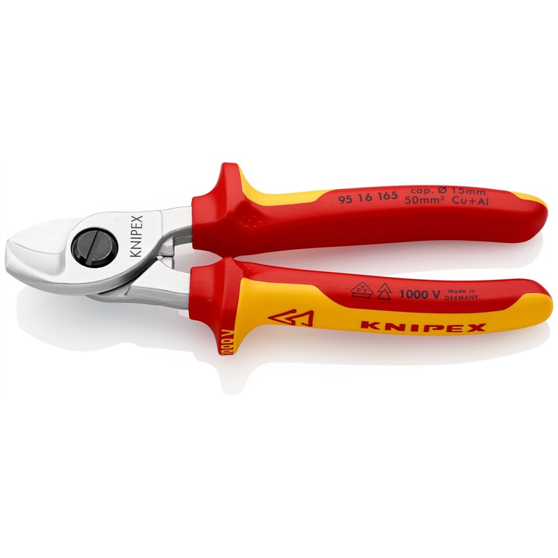 KNIPEX Cable Shears Cutting Pliers Cuts Cable up to 15mm Diameter 165mm VDE Insulated Multi Component Grips 95 16 165