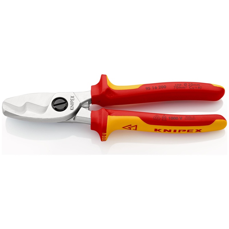 KNIPEX Cable Shears with Twin Cutting Edge 20mm Diameter Capacity 200mm VDE Multi Component Grips 95 16 200 SB