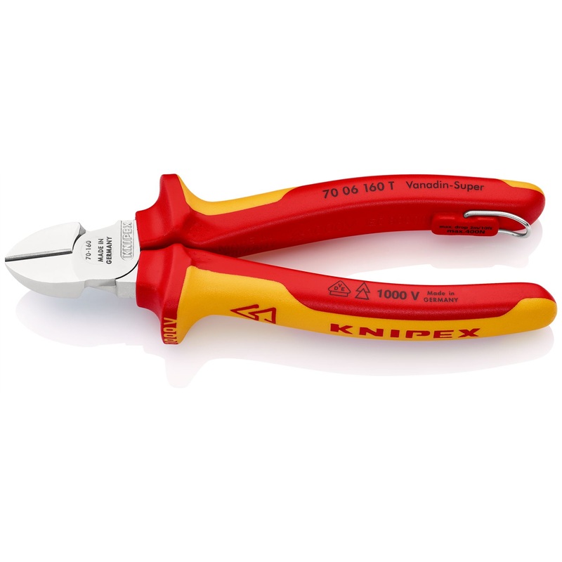 Knipex Diagonal Cutter Side Cutting Pliers 160mm Chrome VDE Insulated 1000V with Tether Point 70 06 160 T