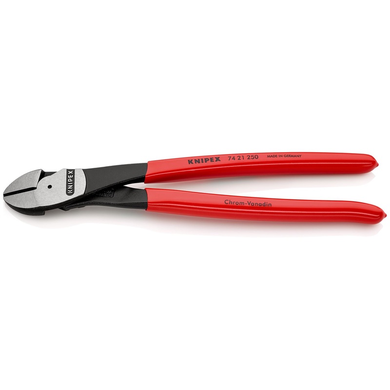 KNIPEX Diagonal Cutting Pliers High Leverage Side Cutters 12 Angled Head 250mm Plastic Coated 74 21 250