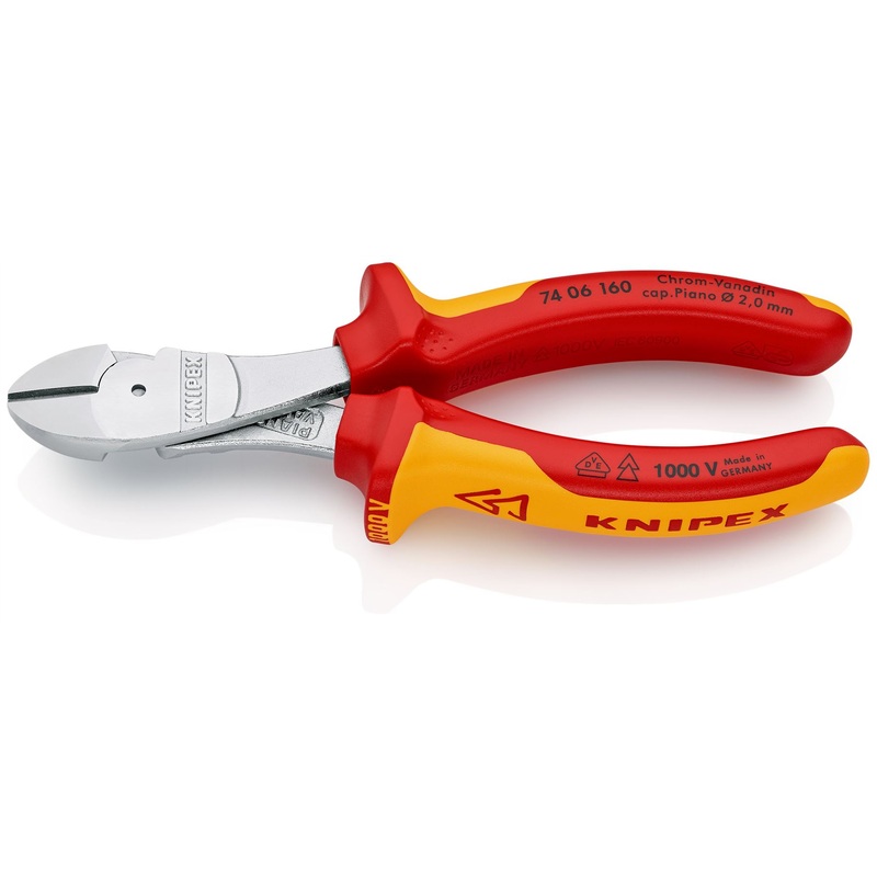 KNIPEX Diagonal Cutting Pliers High Leverage Side Cutters 160mm VDE Multi Component Grips 74 06 160