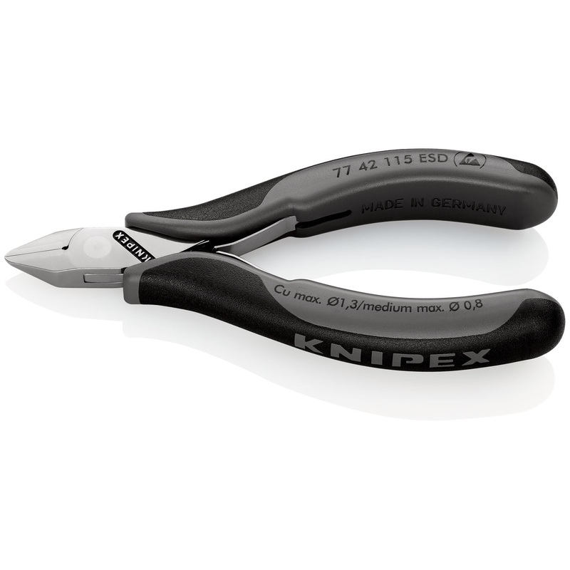 KNIPEX Electronics Diagonal Cutter Pliers Pointed Head without Bevel 115mm Multi Component Grips 77 42 115 ESD