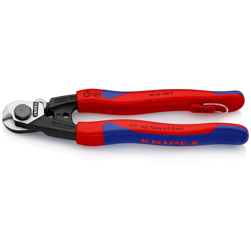 Knipex Wire Rope Cutters Forged Cutting Pliers with Tether Point up to 7mm Capacity 190mm 95 62 190 T