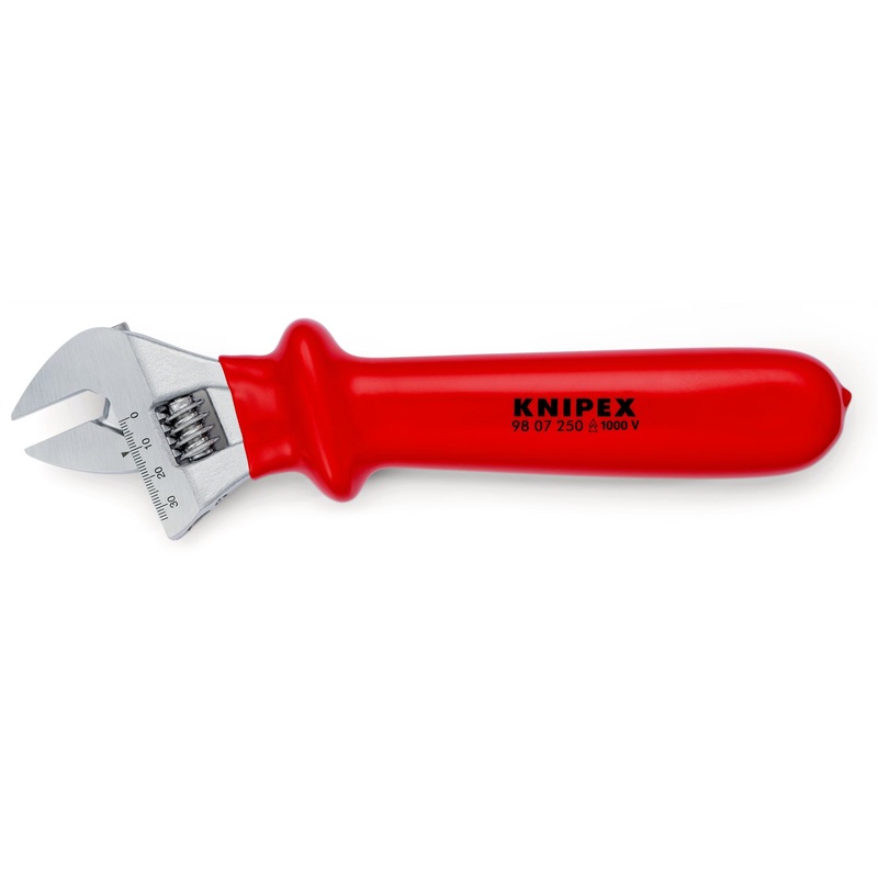 KNIPEX Adjustable Wrench 30mm Nut Capacity 260mm VDE Dipped Insulated 98 07 250