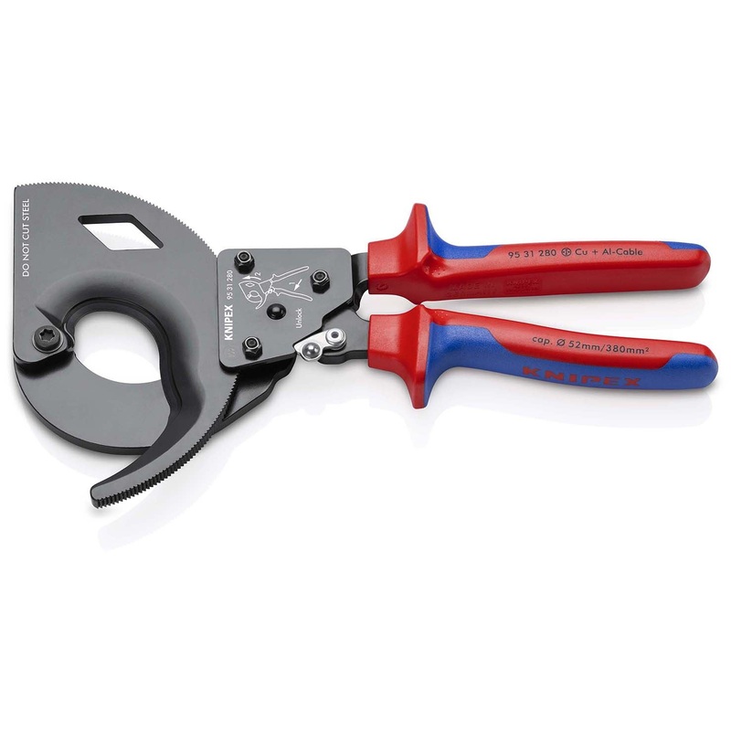 KNIPEX Cable Cutter Ratchet Action 52mm Diameter Cutting Capacity 280mm Multi Component Grips 95 31 280