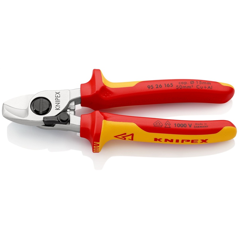 KNIPEX Cable Shears Cutting Pliers with Opening Spring 15mm Diameter Capacity 165mm VDE Multi Component Grips 95 26 165