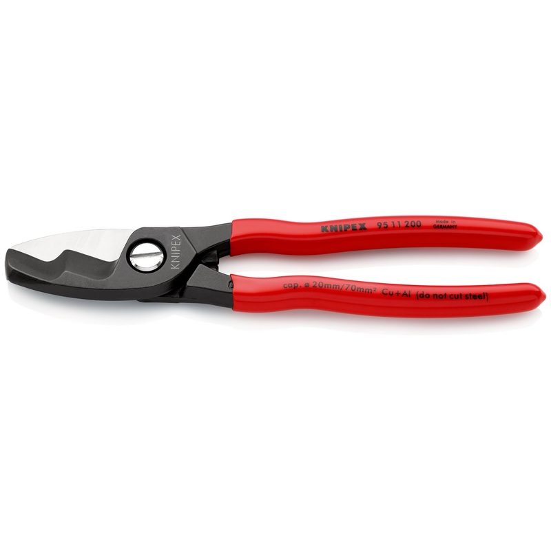 KNIPEX Cable Shears with Twin Cutting Edge 20mm Diameter Capacity 200mm Plastic Coated Handles 95 11 200 SB