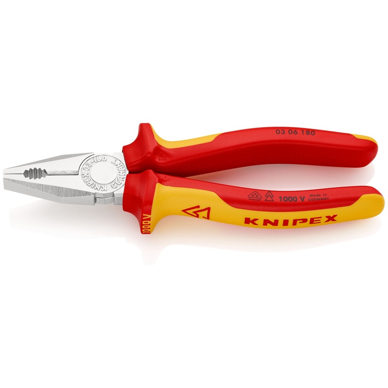 KNIPEX Combination Pliers 180mm VDE Chrome Multi Component Grips 03 06 180 SB