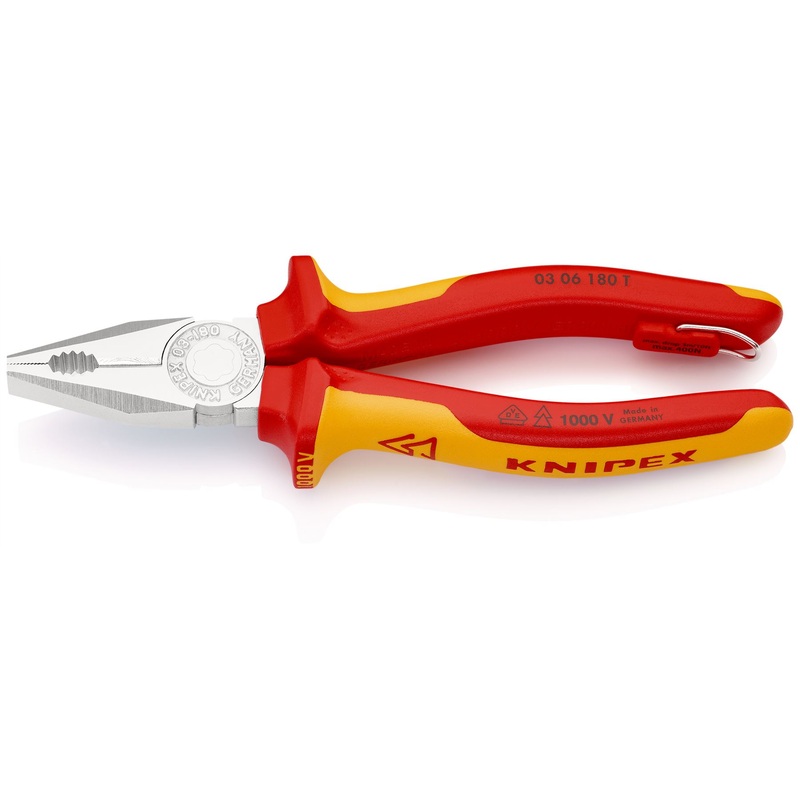 KNIPEX Combination Pliers 180mm VDE Chrome Multi Component Grips with Tether Point 03 06 180 T BK