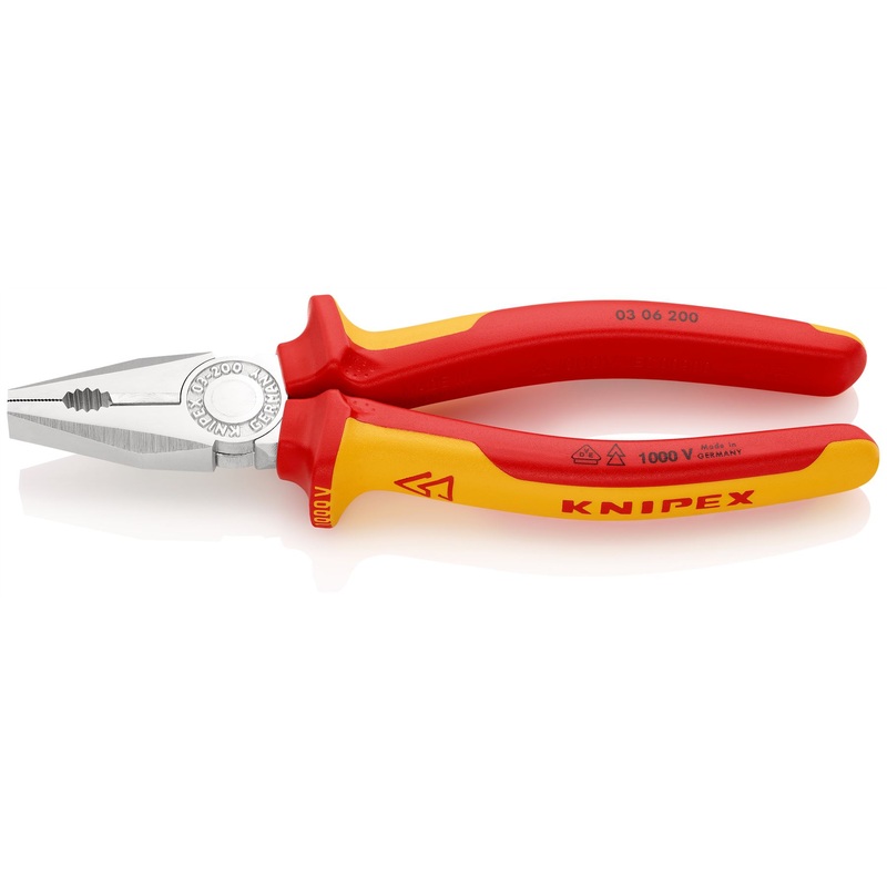 KNIPEX Combination Pliers 200mm VDE Chrome Multi Component Grips 03 06 200 SB