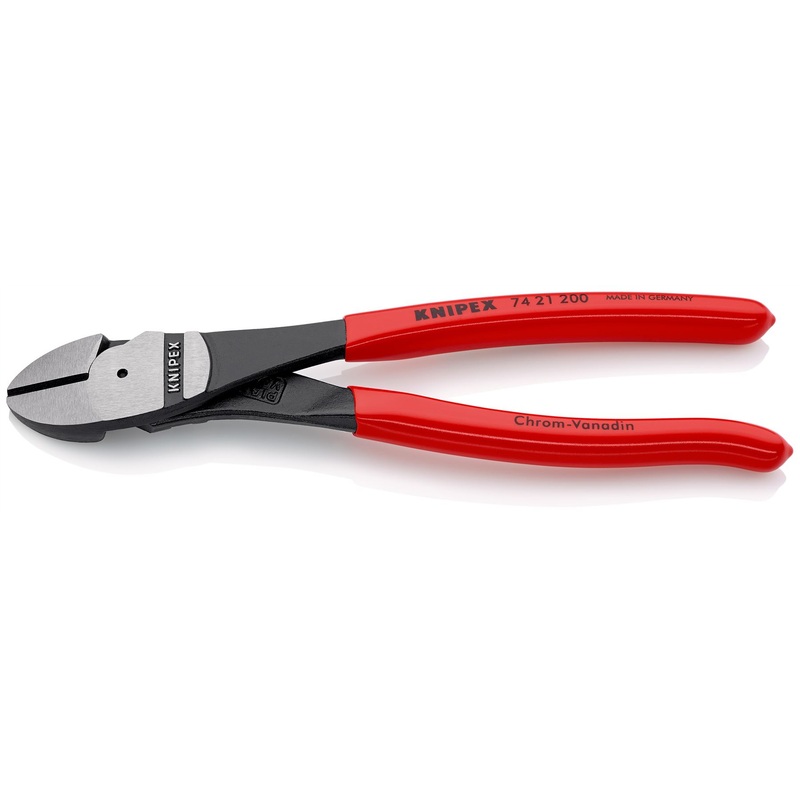 KNIPEX Diagonal Cutting Pliers High Leverage Side Cutters 12 Angled Head 200mm Plastic Coated 74 21 200